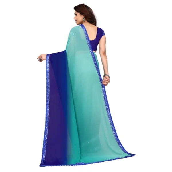 Women's Georgette Printed Saree With Unstitched Blouse (Turquoise Green, 5-6 Mtrs)