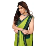 Women's Georgette Printed Saree With Unstitched Blouse (Green, 5-6 Mtrs)