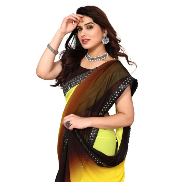 Women's Georgette Printed Saree With Unstitched Blouse (Yellow, 5-6 Mtrs)
