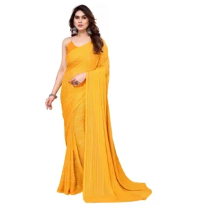 Women's Georgette Printed Saree WithOut Blouse (Yellow, 5-6 Mtrs)