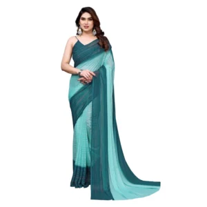 Women's Georgette Printed Saree WithOut Blouse (Turquoise Green, 5-6 Mtrs)