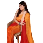 Women's Georgette Printed Saree WithOut Blouse (Orange, 5-6 Mtrs)