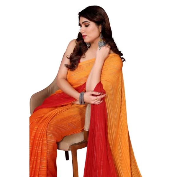 Women's Georgette Printed Saree WithOut Blouse (Orange, 5-6 Mtrs)