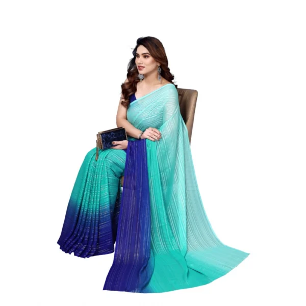 Women's Georgette Printed Saree WithOut Blouse (Turquoise Green, 5-6 Mtrs)