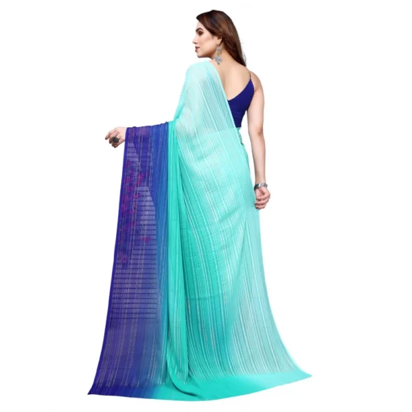 Women's Georgette Printed Saree WithOut Blouse (Turquoise Green, 5-6 Mtrs)