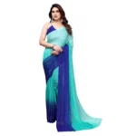 Women's Georgette Printed Saree WithOut Blouse (Turquoise Green, 5-6 Mtrs)