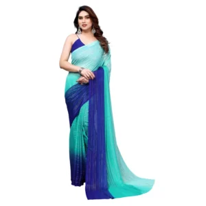 Women's Georgette Printed Saree WithOut Blouse (Turquoise Green, 5-6 Mtrs)