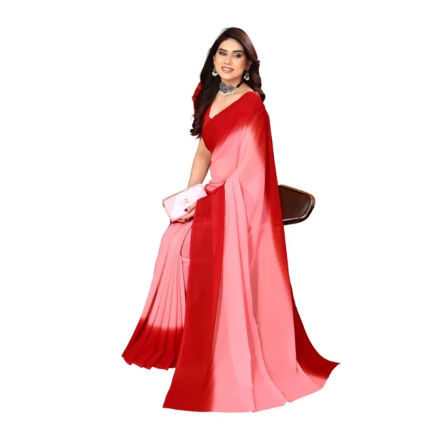 Women's Georgette Printed Saree With Unstitched Blouse (Red, 5-6 Mtrs)