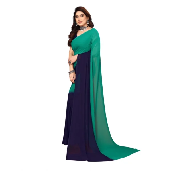 Women's Georgette Printed Saree With Unstitched Blouse (Green, 5-6 Mtrs)