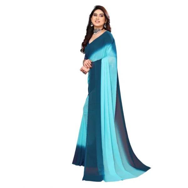 Women's Georgette Printed Saree With Unstitched Blouse (Turquoise Green, 5-6 Mtrs)