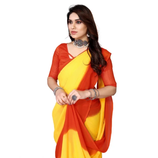 Women's Georgette Printed Saree With Unstitched Blouse (Yellow, 5-6 Mtrs)