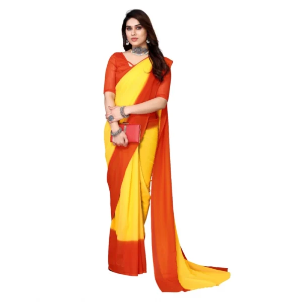 Women's Georgette Printed Saree With Unstitched Blouse (Yellow, 5-6 Mtrs)