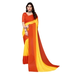 Women's Georgette Printed Saree With Unstitched Blouse (Yellow, 5-6 Mtrs)