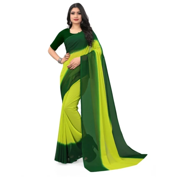 Women's Georgette Printed Saree With Unstitched Blouse (Green, 5-6 Mtrs)