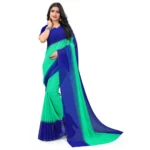 Women's Georgette Printed Saree With Unstitched Blouse (Turquoise Green, 5-6 Mtrs)