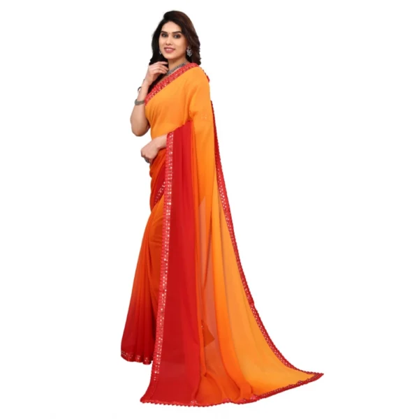 Women's Georgette Printed Saree With Unstitched Blouse (Orange, 5-6 Mtrs)