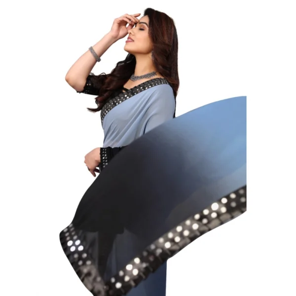Women's Georgette Printed Saree With Unstitched Blouse (Grey, 5-6 Mtrs)