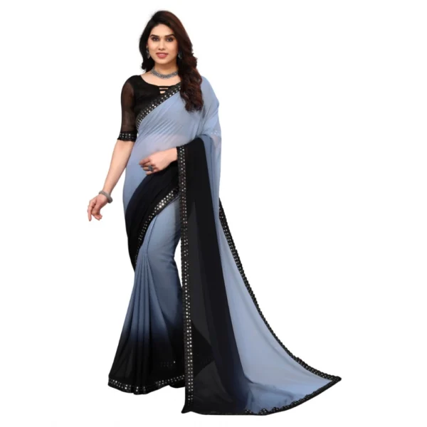 Women's Georgette Printed Saree With Unstitched Blouse (Grey, 5-6 Mtrs)