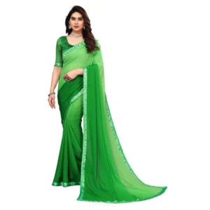 Women's Georgette Printed Saree With Unstitched Blouse (Green, 5-6 Mtrs)