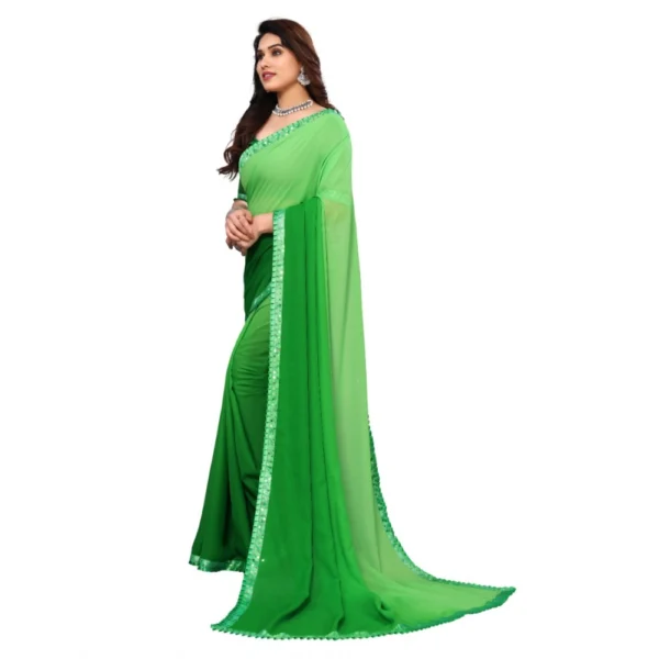 Women's Georgette Printed Saree With Unstitched Blouse (Green, 5-6 Mtrs)