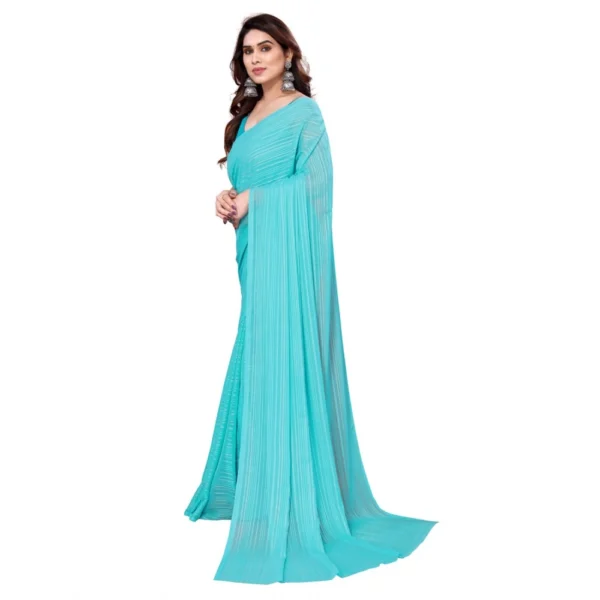Women's Georgette Printed Saree WithOut Blouse (Turquoise Green, 5-6 Mtrs)