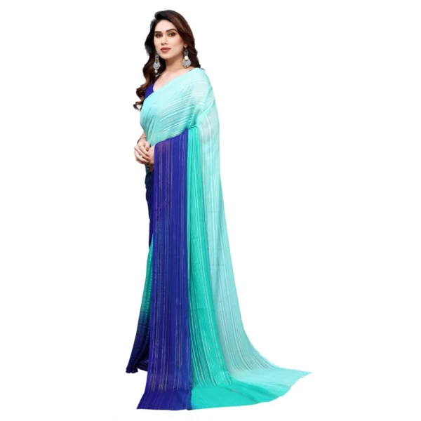 Women's Georgette Printed Saree WithOut Blouse (Turquoise Green, 5-6 Mtrs)