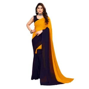 Women's Georgette Printed Saree With Unstitched Blouse (Yellow, 5-6 Mtrs)