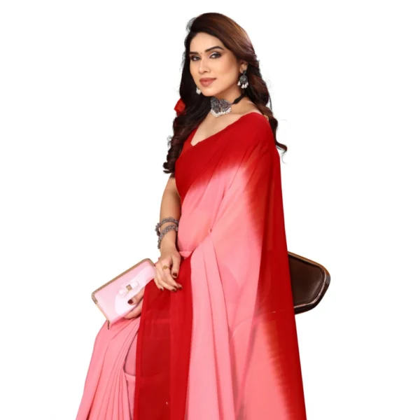 Women's Georgette Printed Saree With Unstitched Blouse (Red, 5-6 Mtrs)