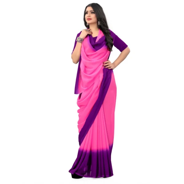 Women's Georgette Printed Saree With Unstitched Blouse (Pink, 5-6 Mtrs)