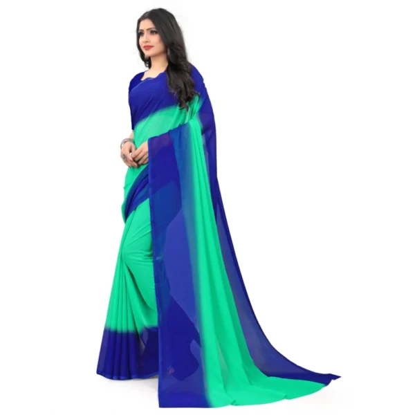 Women's Georgette Printed Saree With Unstitched Blouse (Turquoise Green, 5-6 Mtrs)