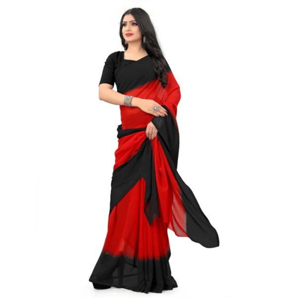 Women's Georgette Printed Saree With Unstitched Blouse (Red, 5-6 Mtrs)