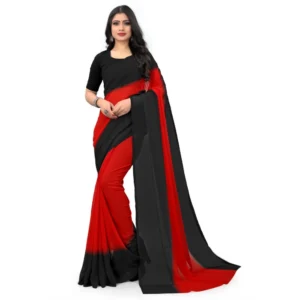 Women's Georgette Printed Saree With Unstitched Blouse (Red, 5-6 Mtrs)
