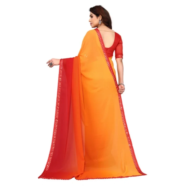 Women's Georgette Printed Saree With Unstitched Blouse (Orange, 5-6 Mtrs)