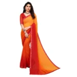 Women's Georgette Printed Saree With Unstitched Blouse (Orange, 5-6 Mtrs)