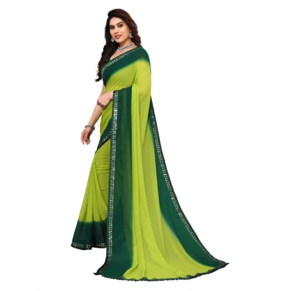 Women's Georgette Printed Saree With Unstitched Blouse (Green, 5-6 Mtrs)
