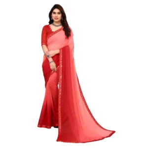 Women's Georgette Printed Saree With Unstitched Blouse (Red, 5-6 Mtrs)