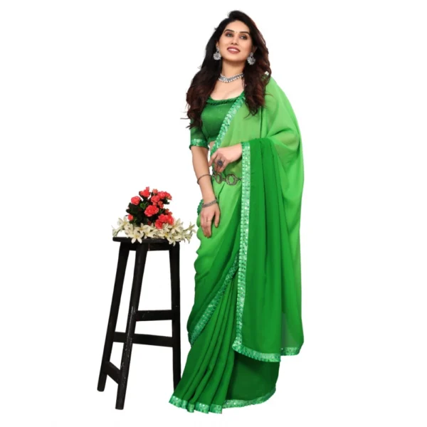 Women's Georgette Printed Saree With Unstitched Blouse (Green, 5-6 Mtrs)