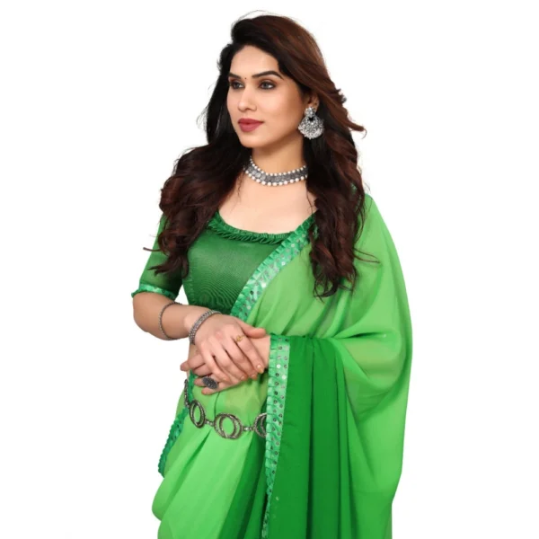 Women's Georgette Printed Saree With Unstitched Blouse (Green, 5-6 Mtrs)