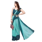 Women's Georgette Printed Saree WithOut Blouse (Turquoise Green, 5-6 Mtrs)