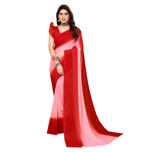 Women's Georgette Printed Saree With Unstitched Blouse (Red, 5-6 Mtrs)