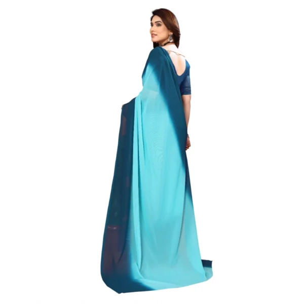 Women's Georgette Printed Saree With Unstitched Blouse (Turquoise Green, 5-6 Mtrs)