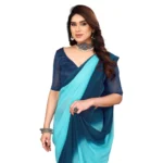 Women's Georgette Printed Saree With Unstitched Blouse (Turquoise Green, 5-6 Mtrs)