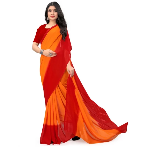 Women's Georgette Printed Saree With Unstitched Blouse (Orange, 5-6 Mtrs)