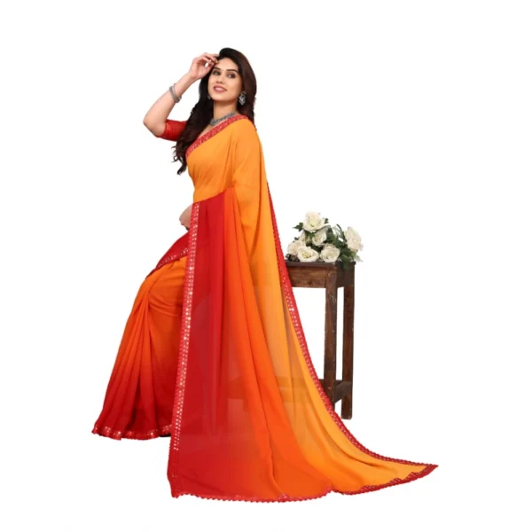 Women's Georgette Printed Saree With Unstitched Blouse (Orange, 5-6 Mtrs)