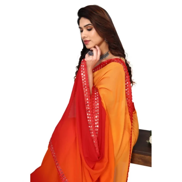 Women's Georgette Printed Saree With Unstitched Blouse (Orange, 5-6 Mtrs)