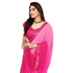 Women's Georgette Printed Saree With Unstitched Blouse (Pink, 5-6 Mtrs)