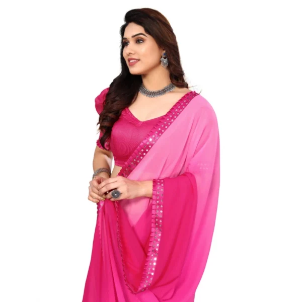 Women's Georgette Printed Saree With Unstitched Blouse (Pink, 5-6 Mtrs)