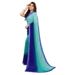 Women's Georgette Printed Saree With Unstitched Blouse (Turquoise Green, 5-6 Mtrs)
