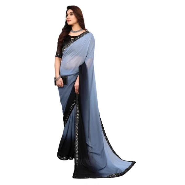 Women's Georgette Printed Saree With Unstitched Blouse (Grey, 5-6 Mtrs)