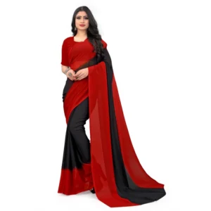 Women's Georgette Printed Saree With Unstitched Blouse (Black, 5-6 Mtrs)